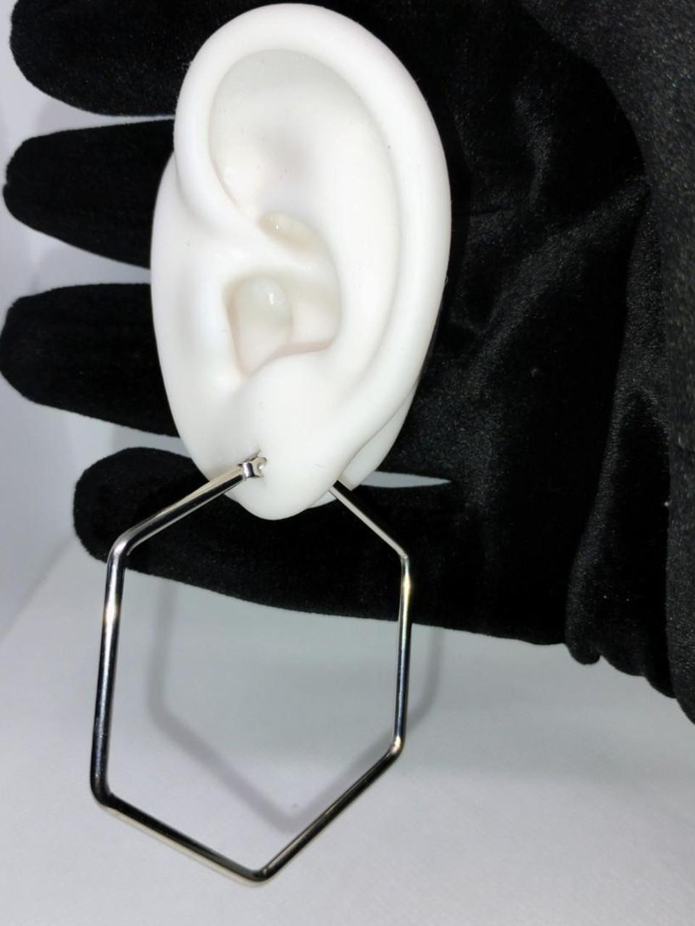 Hexagon Hoop Earrings, Stainless Steel